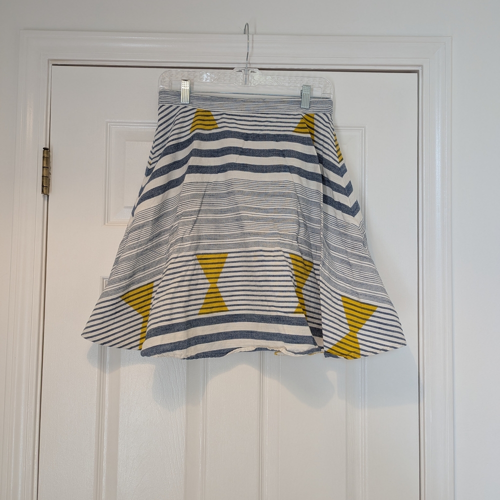Anthropologie Blue and Yellow Striped Skater Skirt